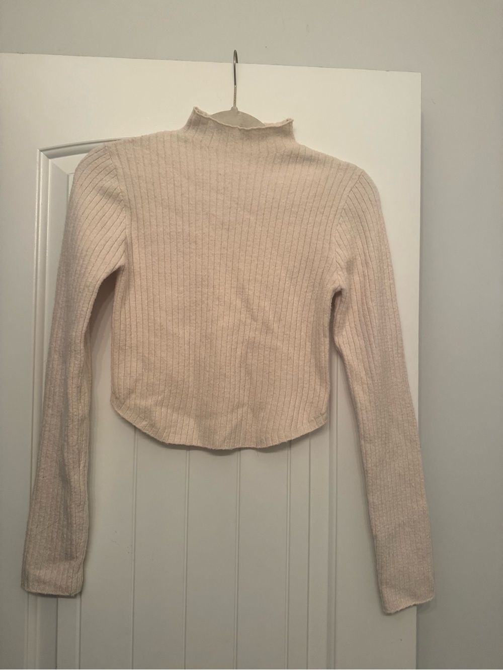MARBLE Cream Ribbed Turtleneck Crop Sweater